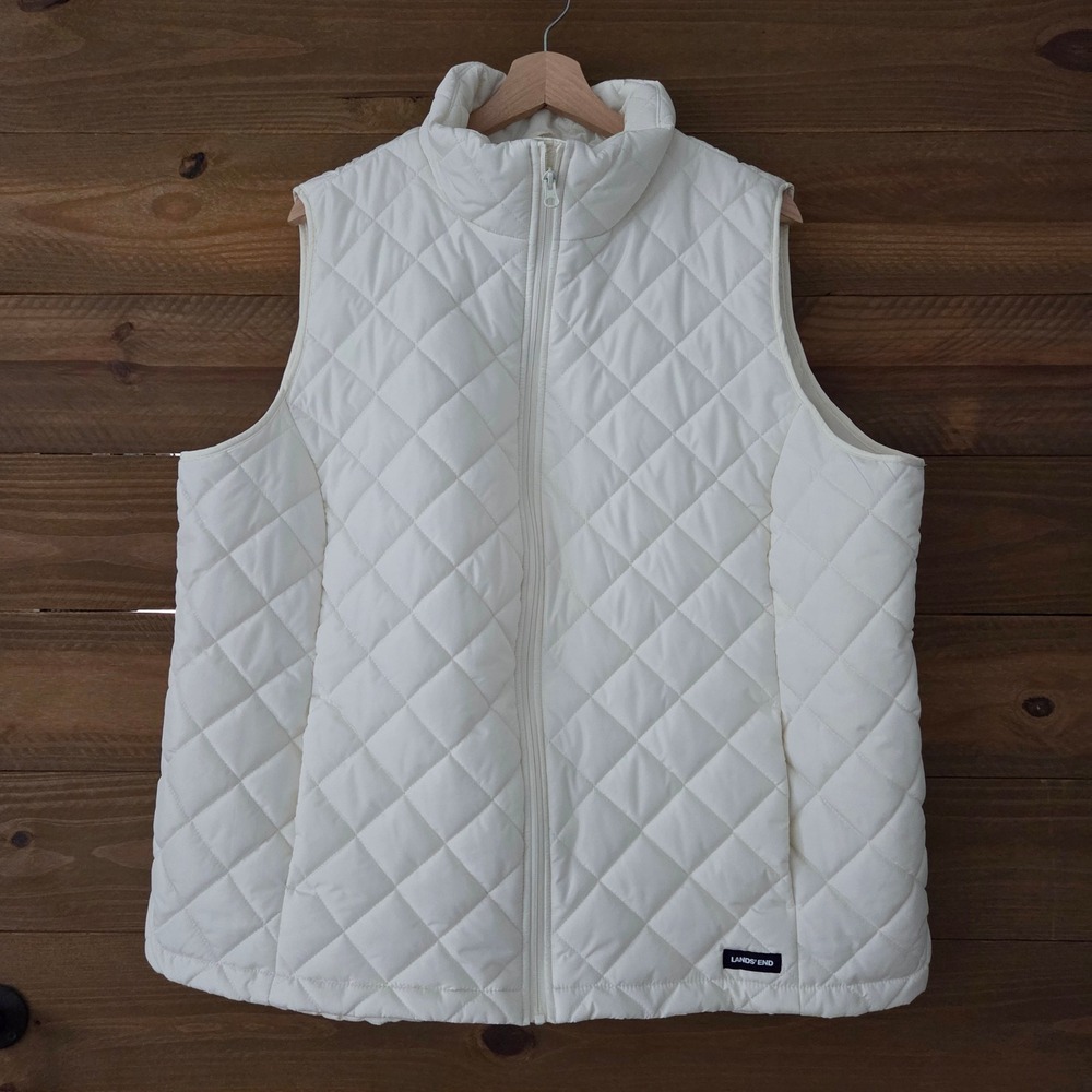 Lands' End Puffer Vest White Diamond Quilted Women 2X 20W-22W